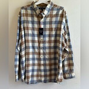 NWT Daniel Cremieux Cotton Brown/Blue Flannel Plaid Elbow Patches Shirt Sz XXL